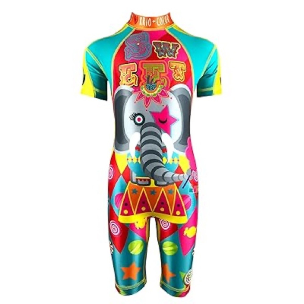 KRIO Color Elefante Circus UV Sunsuit UPF 50+ One Piece Swim Rash Guard Size 4-6